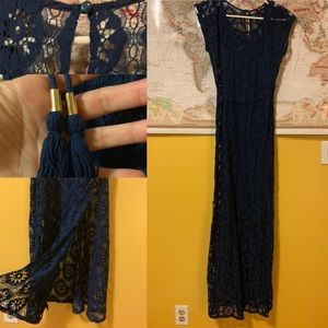 Long, navy, lace dress